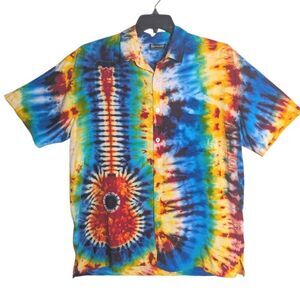 Harmony Masterpieces Custom Rainbow Tie-Dye Guitar Casual Button Down Shirt XL